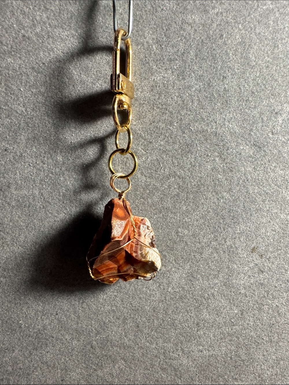 Gold-Tone Raw carnelian Wrapped in Gold Tone Wire Charm Keychain